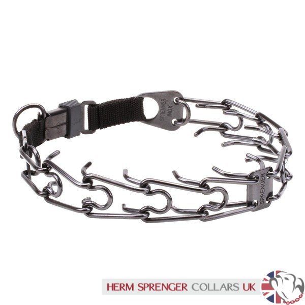"Black Force" Herm Sprenger Zwarte Roestvrije Staal Prikband met Click-Lock Gesp 4 mm